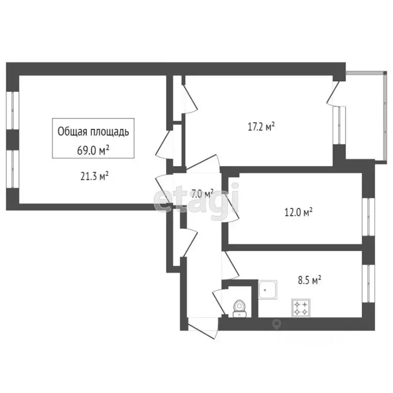 Комната Новосибирская область, Новосибирск ул. Челюскинцев, 7 (38.5 м) - Фото 1