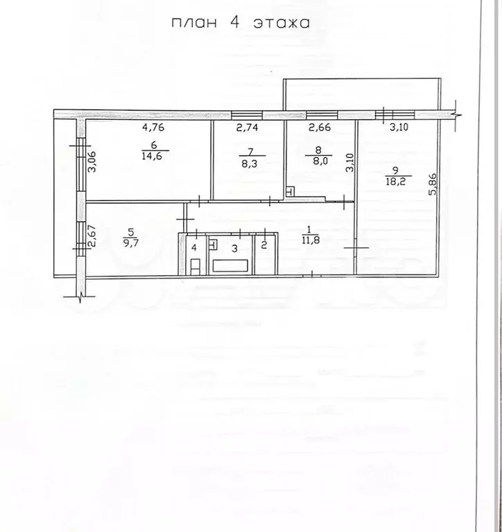 4-к. квартира, 76 м, 4/9 эт. - Фото 0