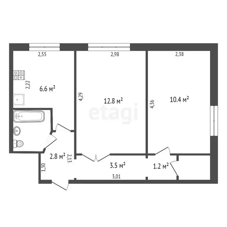 2-комнатная квартира: Обнинск, улица Победы, 12 (41.4 м) - Фото 0