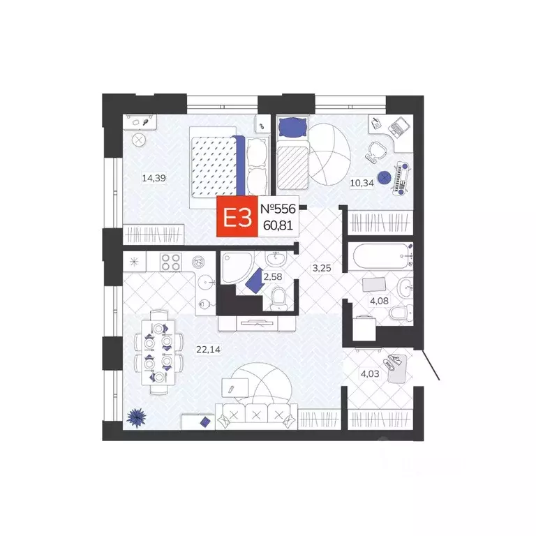 2-к кв. Тульская область, Тула Мясново мкр, Желания жилой комплекс ... - Фото 1