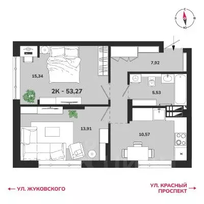 2-к кв. Новосибирская область, Новосибирск Аэропорт мкр,  (53.27 м) - Фото 0