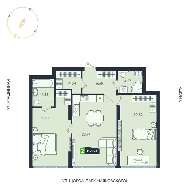 2-к кв. Свердловская область, Екатеринбург ул. Машинная, 1В/4 (82.63 ... - Фото 1