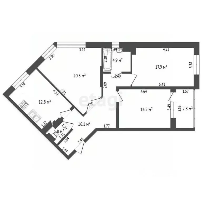 3-к кв. Московская область, Одинцово ул. Сколковская, 7А (95.5 м) - Фото 1