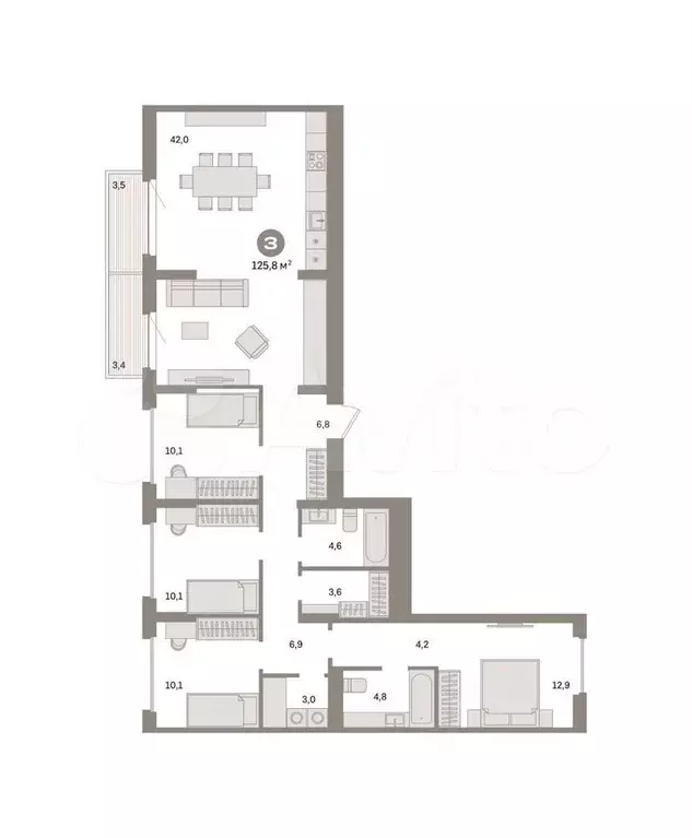 4-к. квартира, 125,8 м, 5/9 эт. - Фото 0