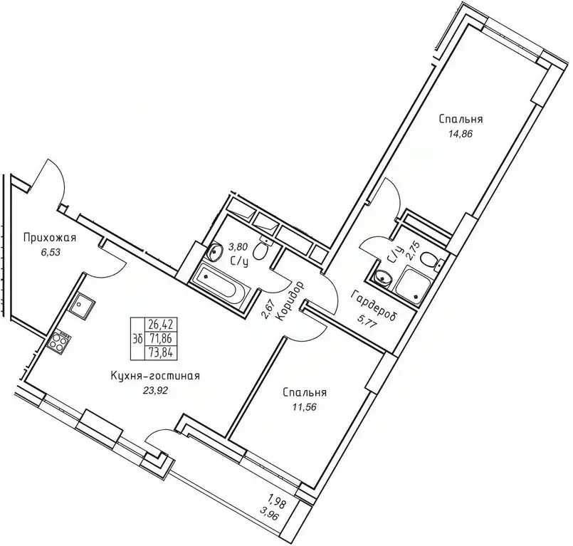 3-к кв. Саха (Якутия), Якутск 11-й кв-л,  (73.84 м) - Фото 1