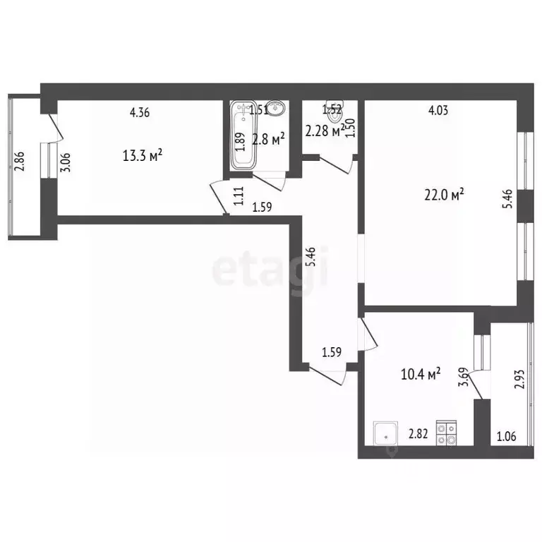 2-к кв. Самарская область, Самара Московское шоссе, 18-й км, 6А (61.4 ... - Фото 2