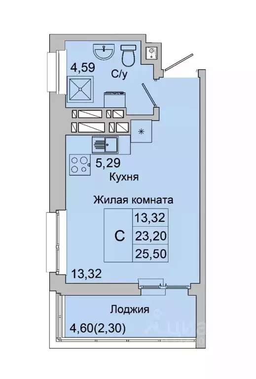 Студия Ростовская область, Батайск ул. Булгакова, 11 (25.5 м) - Фото 1