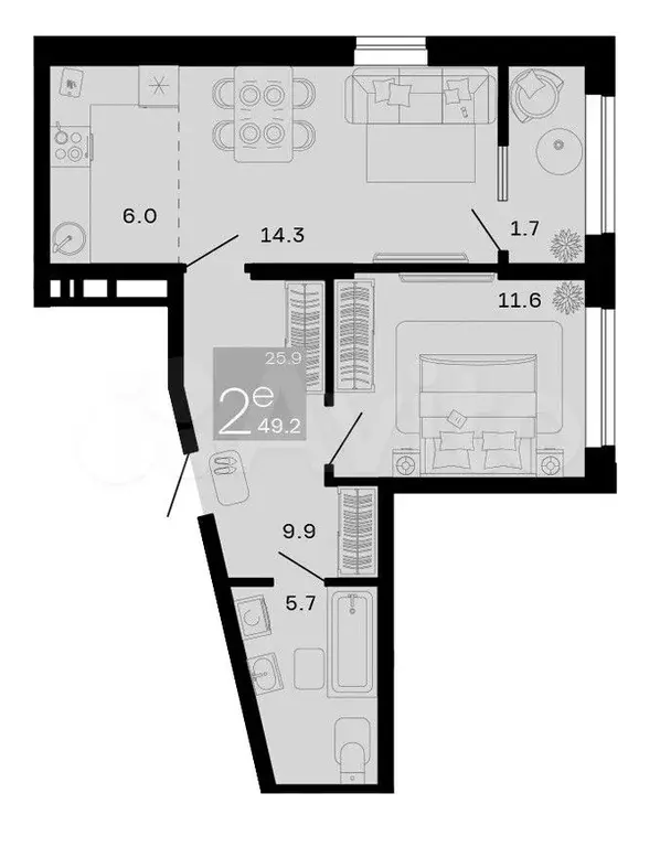 1-к. квартира, 49,2 м, 6/9 эт. - Фото 1