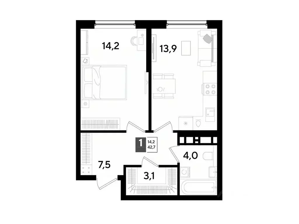 1-к кв. Краснодарский край, Краснодар Догма Парк мкр,  (42.7 м) - Фото 1