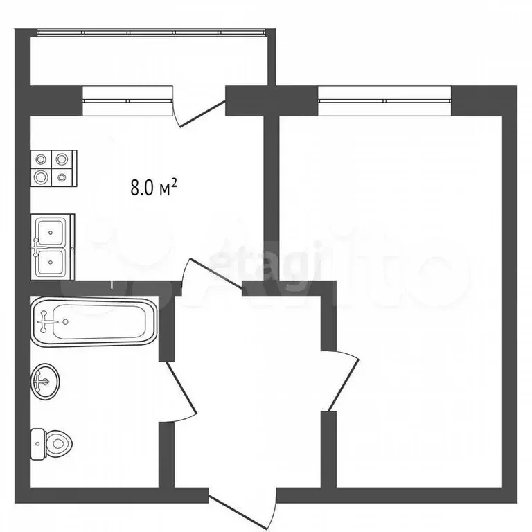 1-к. квартира, 28,8 м, 4/5 эт. - Фото 0