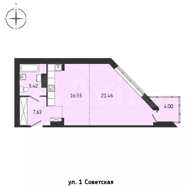 1-к. квартира, 55,1 м, 15/15 эт. - Фото 0