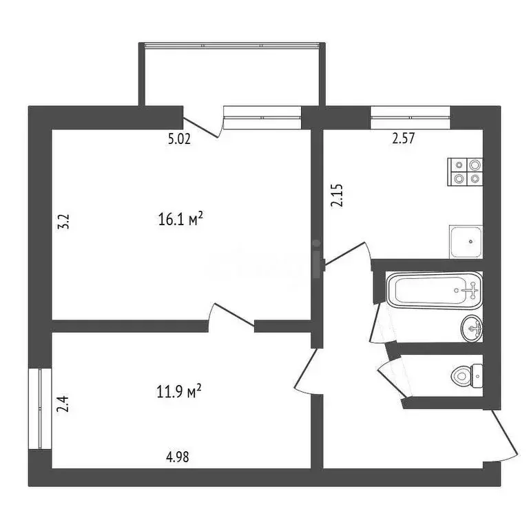 2-комнатная квартира: Калуга, Октябрьская улица, 13к2 (42.3 м) - Фото 1