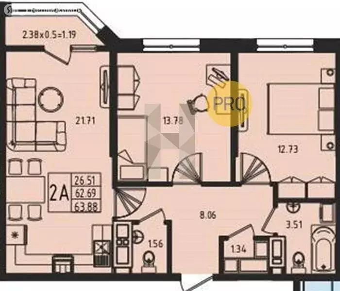 2-комнатная квартира: аул Новая Адыгея, жилой комплекс Мега-Победа 3 ... - Фото 0