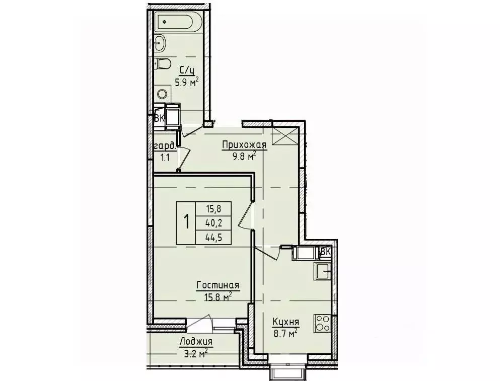 1-к кв. Московская область, Щелково пер. 1-й Советский, 20 (44.5 м) - Фото 1