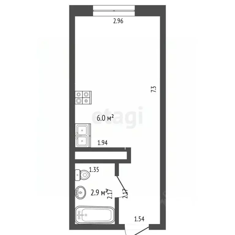 Студия Московская область, Одинцово Вокзальная ул., 31А (20.4 м) - Фото 1