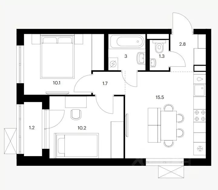 2-к кв. Ярославская область, Ярославль ул. Лескова, 44 (45.8 м) - Фото 2