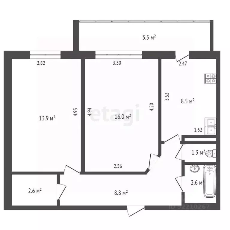 2-к кв. Татарстан, Набережные Челны Цветочный бул., 1 (52.0 м) - Фото 2