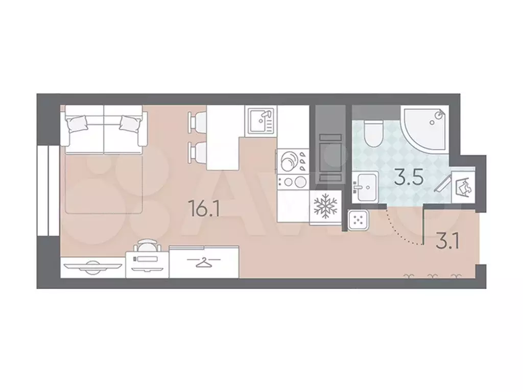 Квартира-студия, 22,7 м, 3/12 эт. - Фото 0