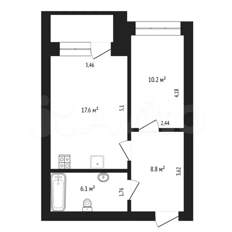 1-к. квартира, 46 м, 5/9 эт. - Фото 1