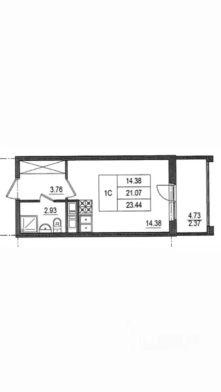 Студия Санкт-Петербург Октябрьская наб., 86К2 (21.4 м) - Фото 1