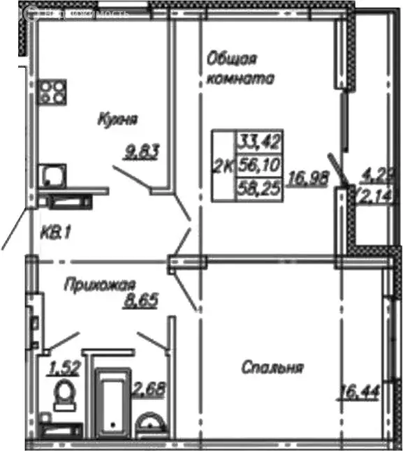 2-комнатная квартира: Новосибирск, Кировский район, Затулинский ... - Фото 0