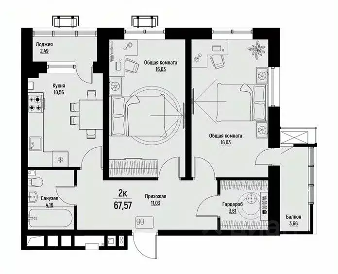 2-к кв. Ставропольский край, Пятигорск Скачки мкр,  (67.57 м) - Фото 1