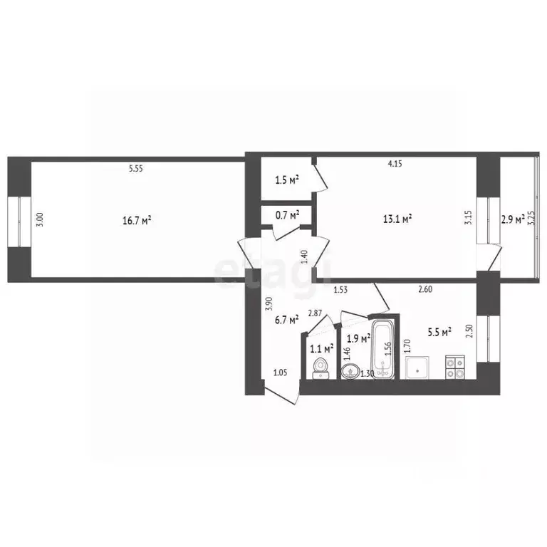 2-к кв. Башкортостан, Стерлитамак просп. Октября, 63 (44.4 м) - Фото 1