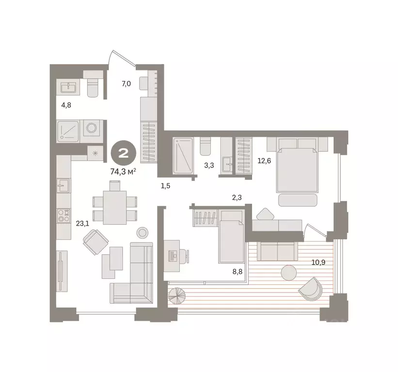 2-к кв. Москва Квартал Монс жилой комплекс (74.25 м) - Фото 1