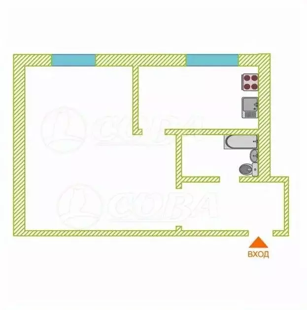 1-к кв. Курганская область, Курган Станционная ул., 10 (32.6 м) - Фото 2