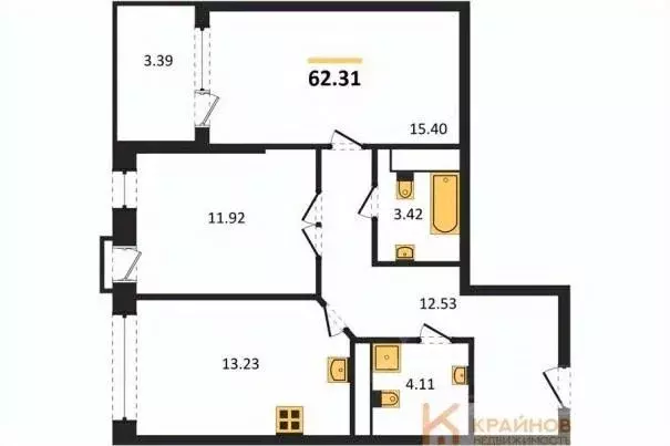 2-к кв. Воронежская область, Воронеж наб. Чуева, 7 (62.31 м) - Фото 0
