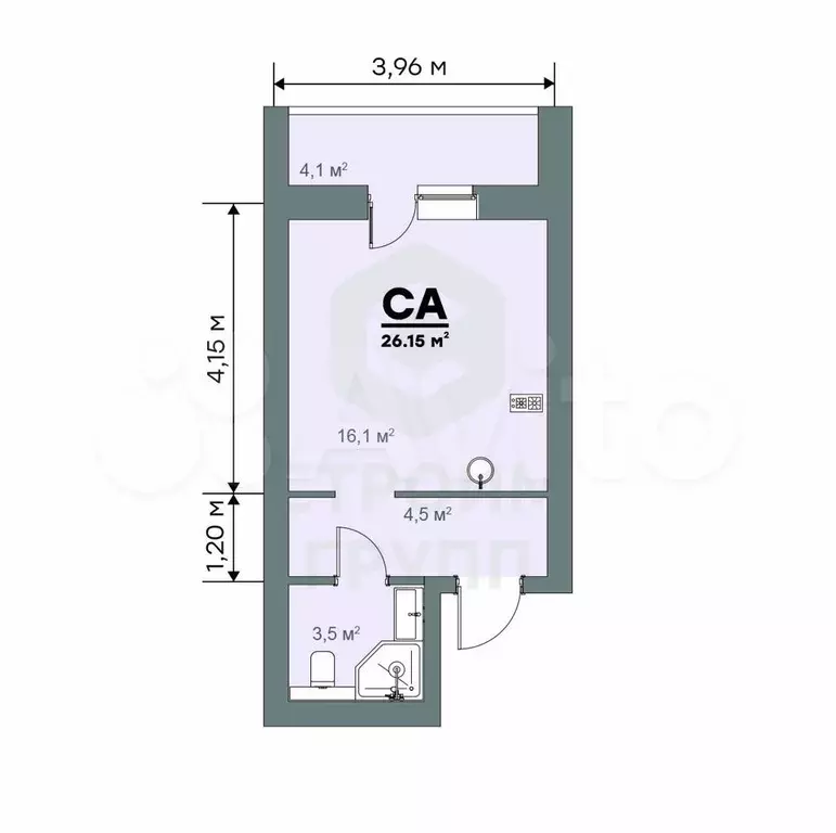 Квартира-студия, 26,2 м, 6/9 эт. - Фото 1