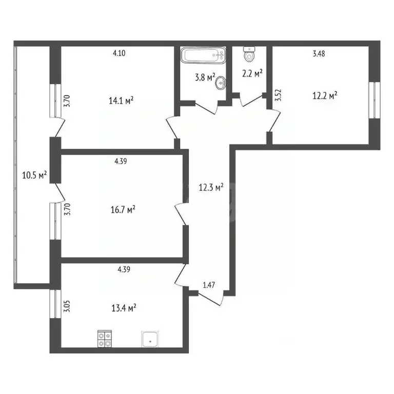 3-к кв. Тюменская область, Тюмень ул. Прокопия Артамонова, 5 (74.6 м) - Фото 1