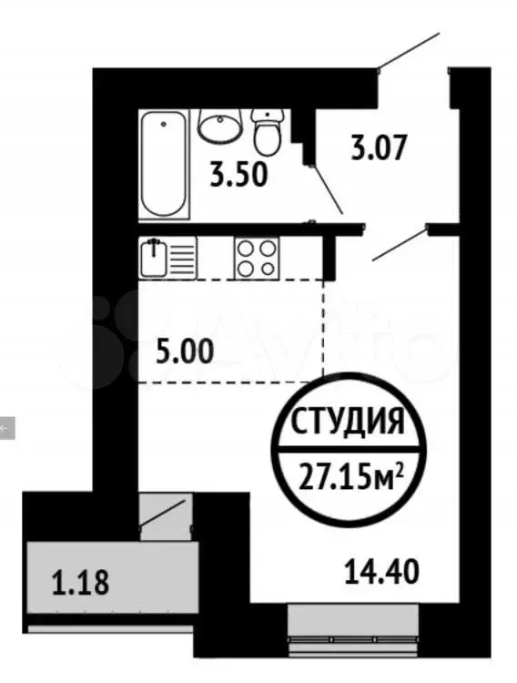 Квартира-студия, 27,4 м, 9/16 эт. - Фото 0