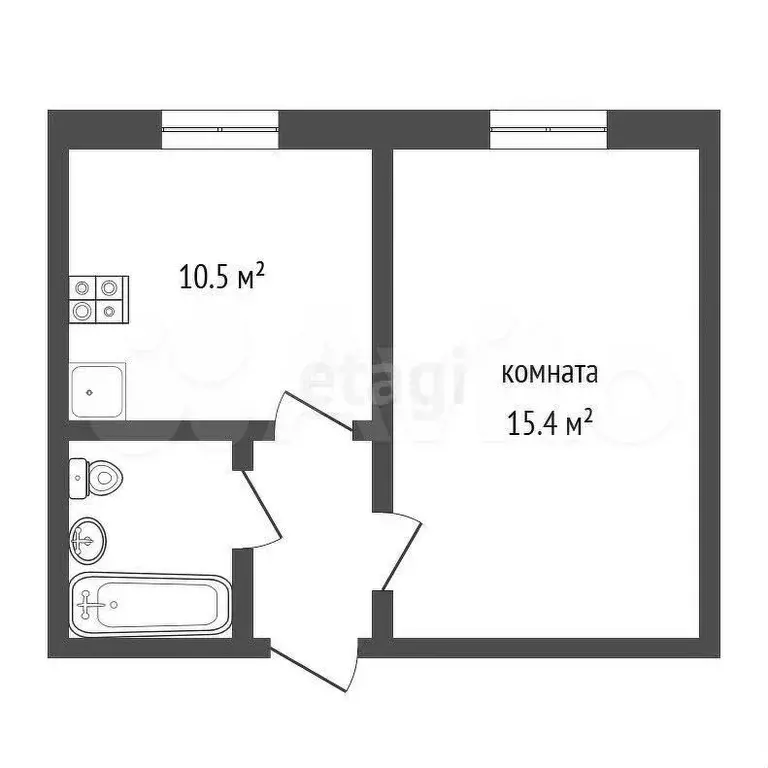 1-к. квартира, 34,8 м, 1/5 эт. - Фото 0