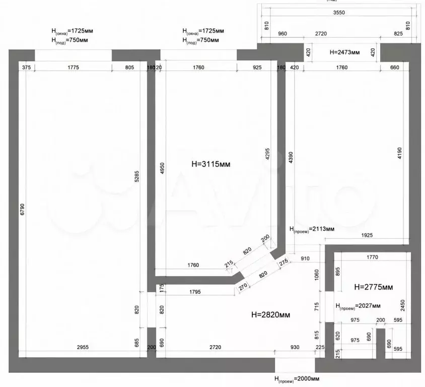 2-к. квартира, 61 м, 3/8 эт. - Фото 0