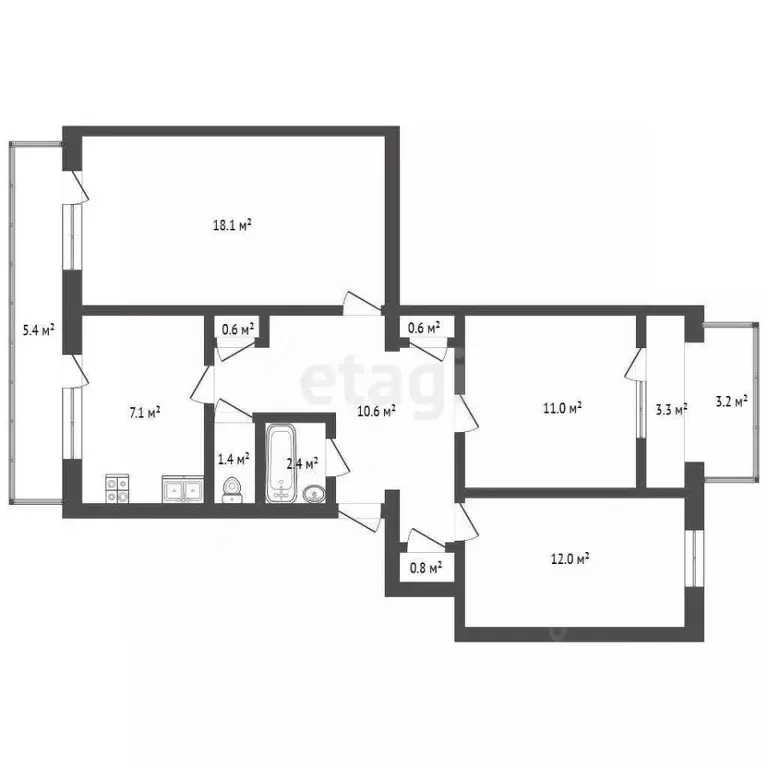 3-к кв. Севастополь ул. Адмирала Фадеева, 25Е (68.3 м) - Фото 2