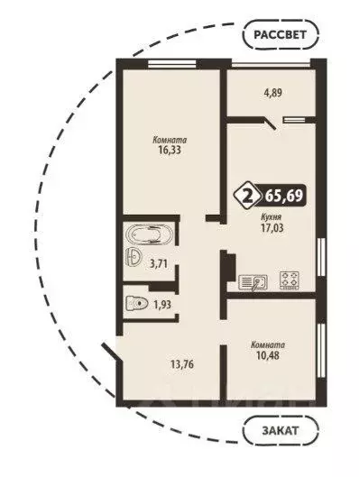 2-к кв. Брянская область, Брянск Школьный жилой комплекс (65.69 м) - Фото 0