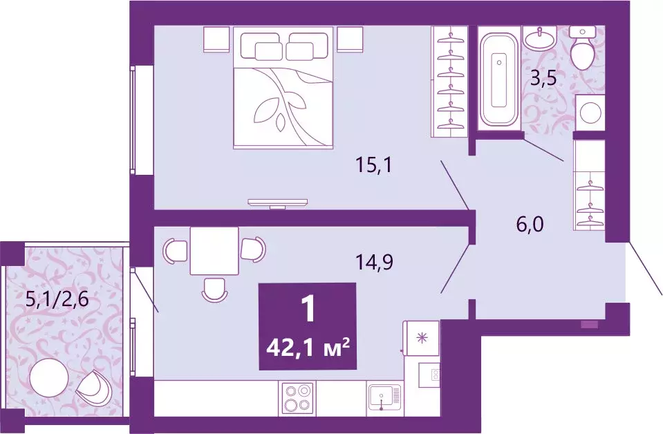 1-комнатная квартира: Калининград, Байкальская улица, 1к5 (42.7 м) - Фото 2