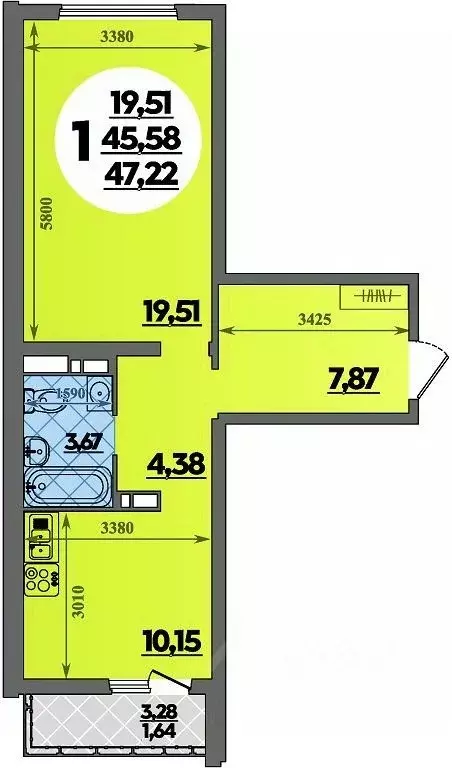 1-к кв. Адыгея, Майкоп  (47.22 м) - Фото 1
