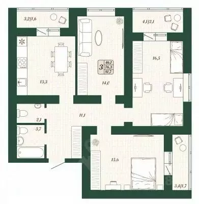 3-к кв. Самарская область, Волжский район, Смышляевка городское ... - Фото 1