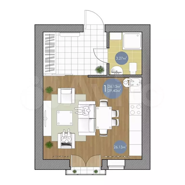 Квартира-студия, 30 м, 3/4 эт. - Фото 0