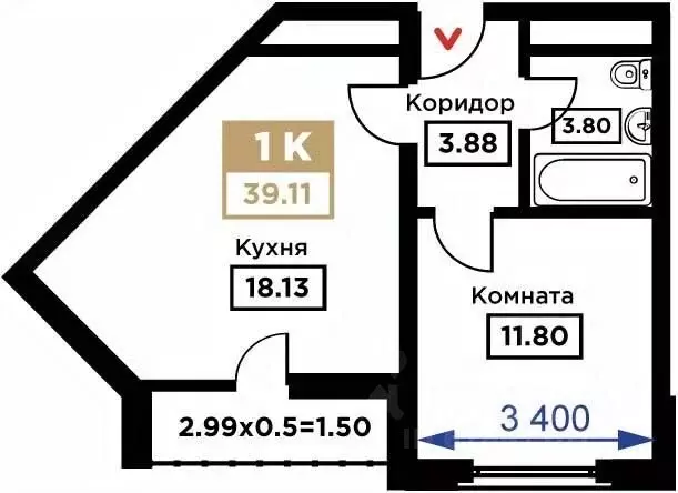 1-к кв. Краснодарский край, Краснодар Школьный мкр, ул. Школьная, 1 ... - Фото 0