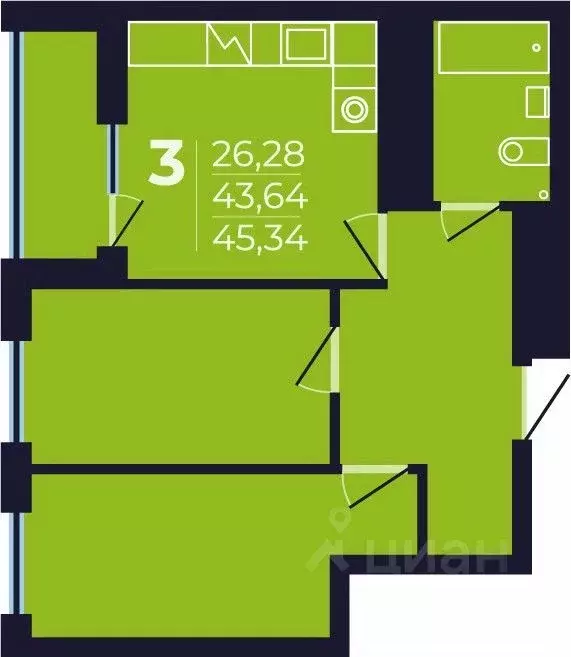 3-к кв. Башкортостан, Уфа просп. Дружбы Народов, 47 (45.34 м) - Фото 0