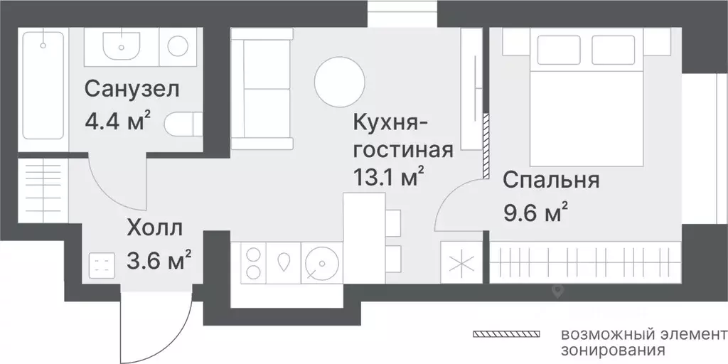 1-к кв. Тюменская область, Тюмень Кремлевская ул., 97 (30.7 м) - Фото 0