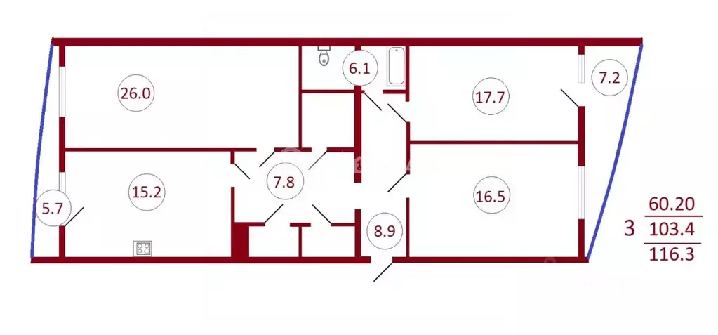3-к кв. Воронежская область, Воронеж ул. Дзержинского, 4 (103.4 м) - Фото 0