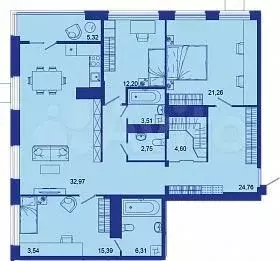 3-к. квартира, 129,1 м, 16/16 эт. - Фото 1