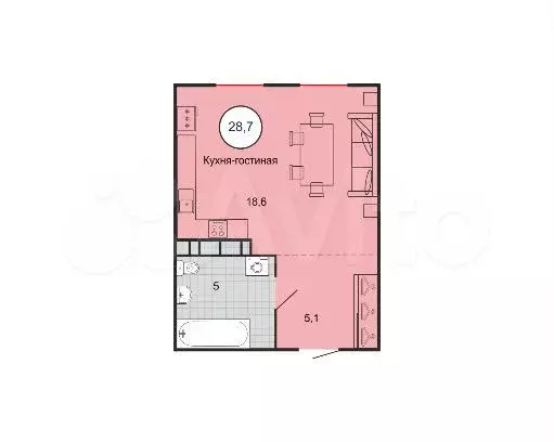 Квартира-студия, 28,4 м, 5/10 эт. - Фото 0