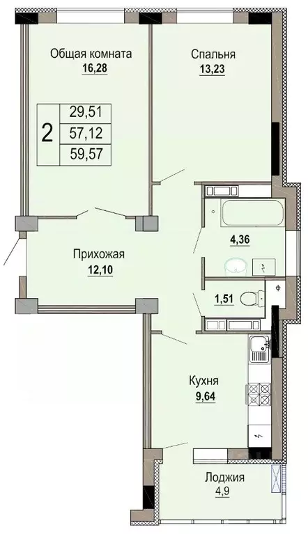 2-к кв. Белгородская область, Старый Оскол Степной мкр, 33Д (59.57 м) - Фото 0
