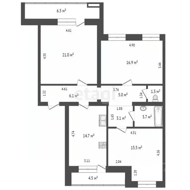 3-к кв. Тюменская область, Тюмень ул. Евгения Богдановича, 16 (87.3 м) - Фото 1