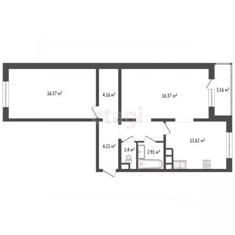 2-к кв. Чувашия, Чебоксары ул. Сергея Бутякова, 5 (64.3 м) - Фото 2